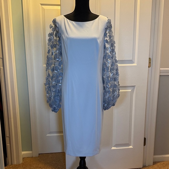 Eliza J Light Blue Dress with Floral Lace Sleeves - Picture 1 of 5